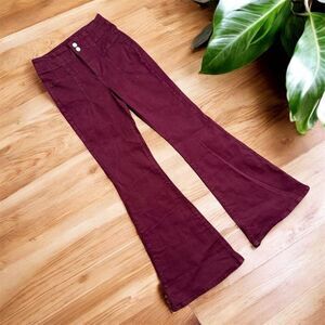 Forever 21 High Rise Waisted Jeans Flare Bellbottom Burgundy Red 28”